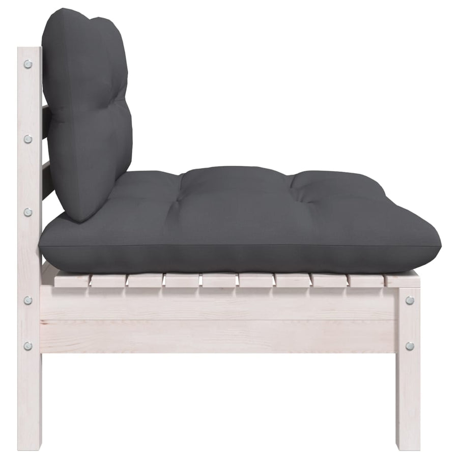 5-Delige Loungeset Met Kussens Massief Grenenhout Wit