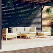 Loungeset 6-delig massief grenenhout crème kussens