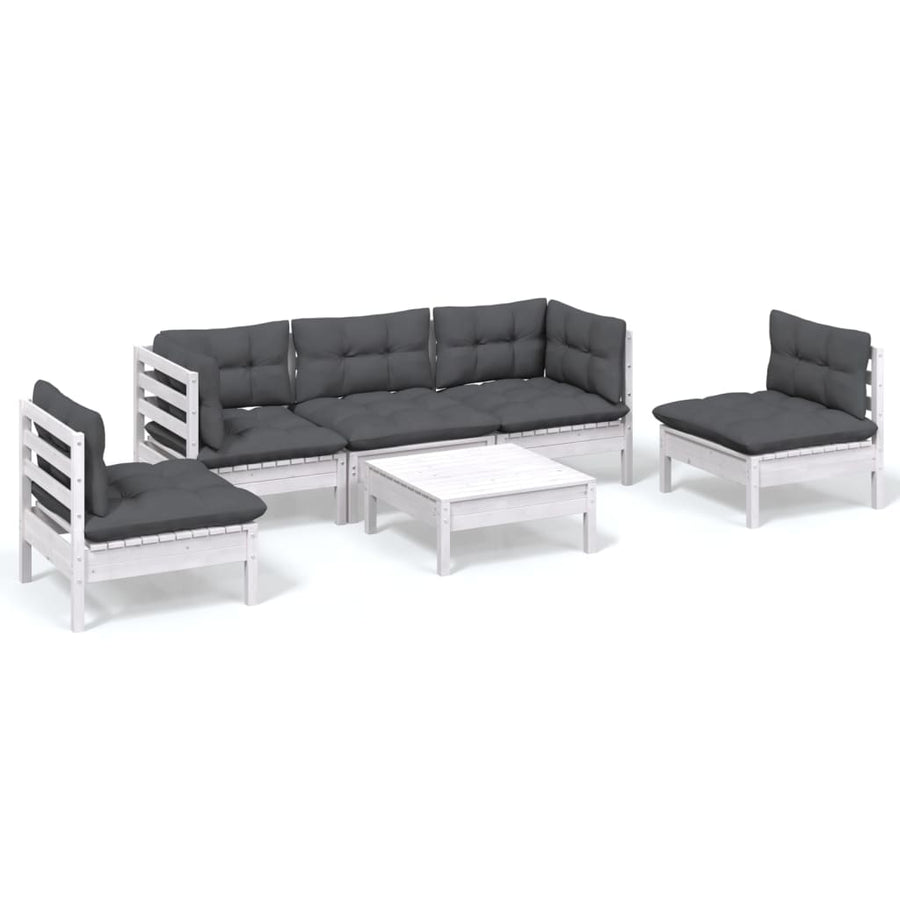 6-Delige Loungeset Met Kussens Massief Grenenhout Wit