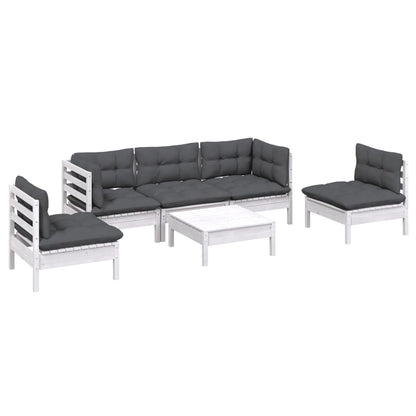 6-Delige Loungeset Met Kussens Massief Grenenhout Wit