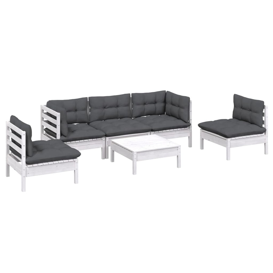 6-Delige Loungeset Met Kussens Massief Grenenhout Wit