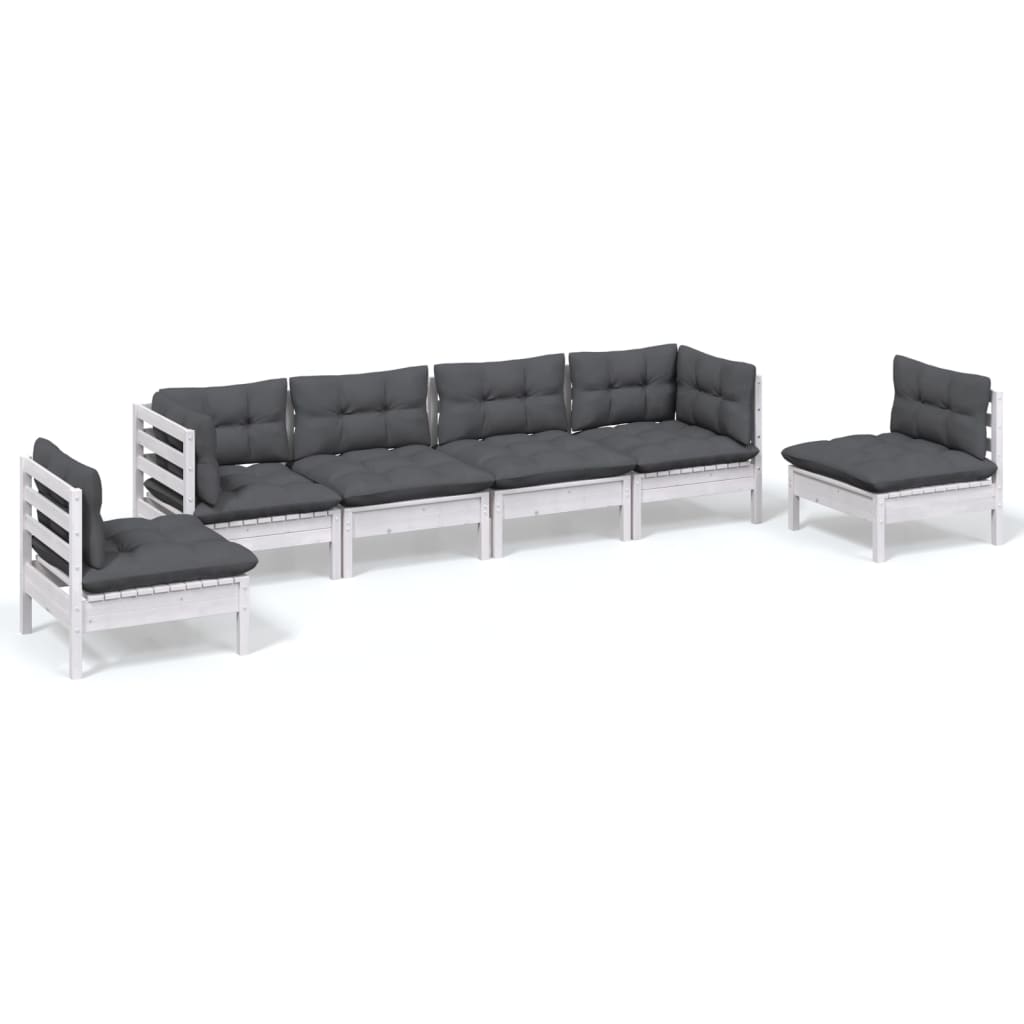 6-Delige Loungeset Met Kussens Massief Grenenhout Wit