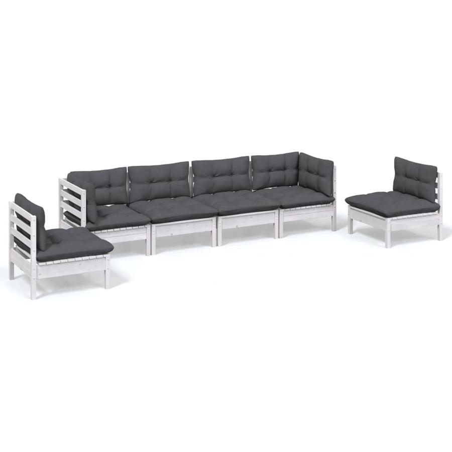 6-Delige Loungeset Met Kussens Massief Grenenhout Wit