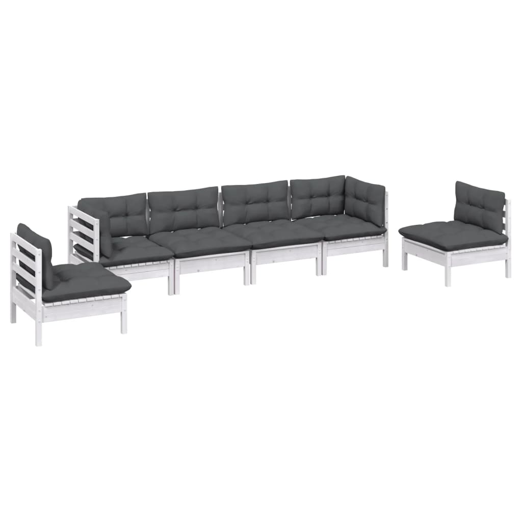 6-Delige Loungeset Met Kussens Massief Grenenhout Wit