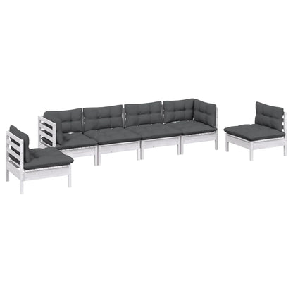 6-Delige Loungeset Met Kussens Massief Grenenhout Wit