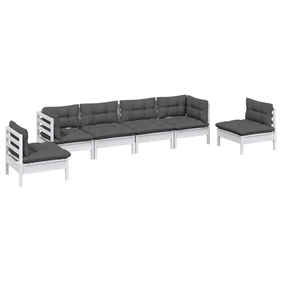 6-Delige Loungeset Met Kussens Massief Grenenhout Wit