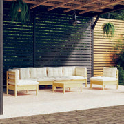 Loungeset 7-delig massief grenenhout crème kussens