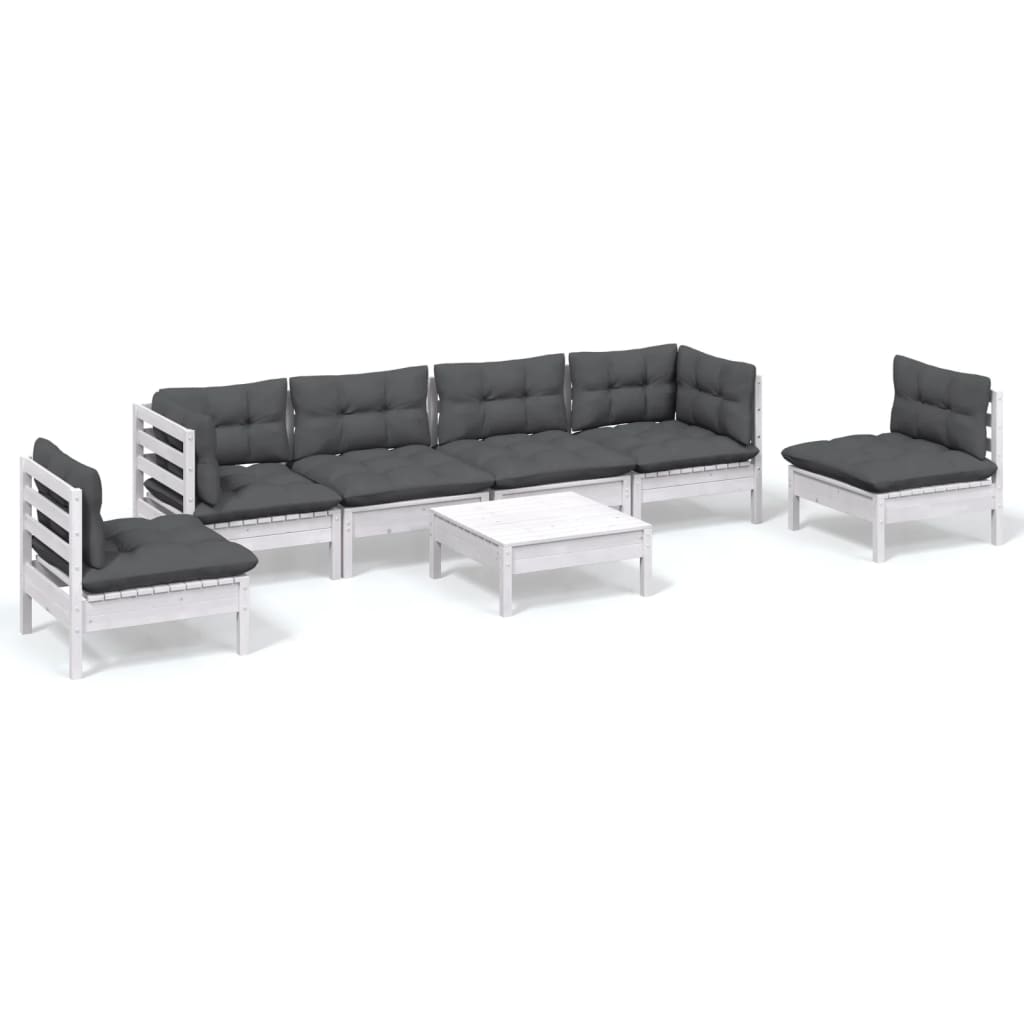 7-Delige Loungeset Met Kussens Massief Grenenhout Wit