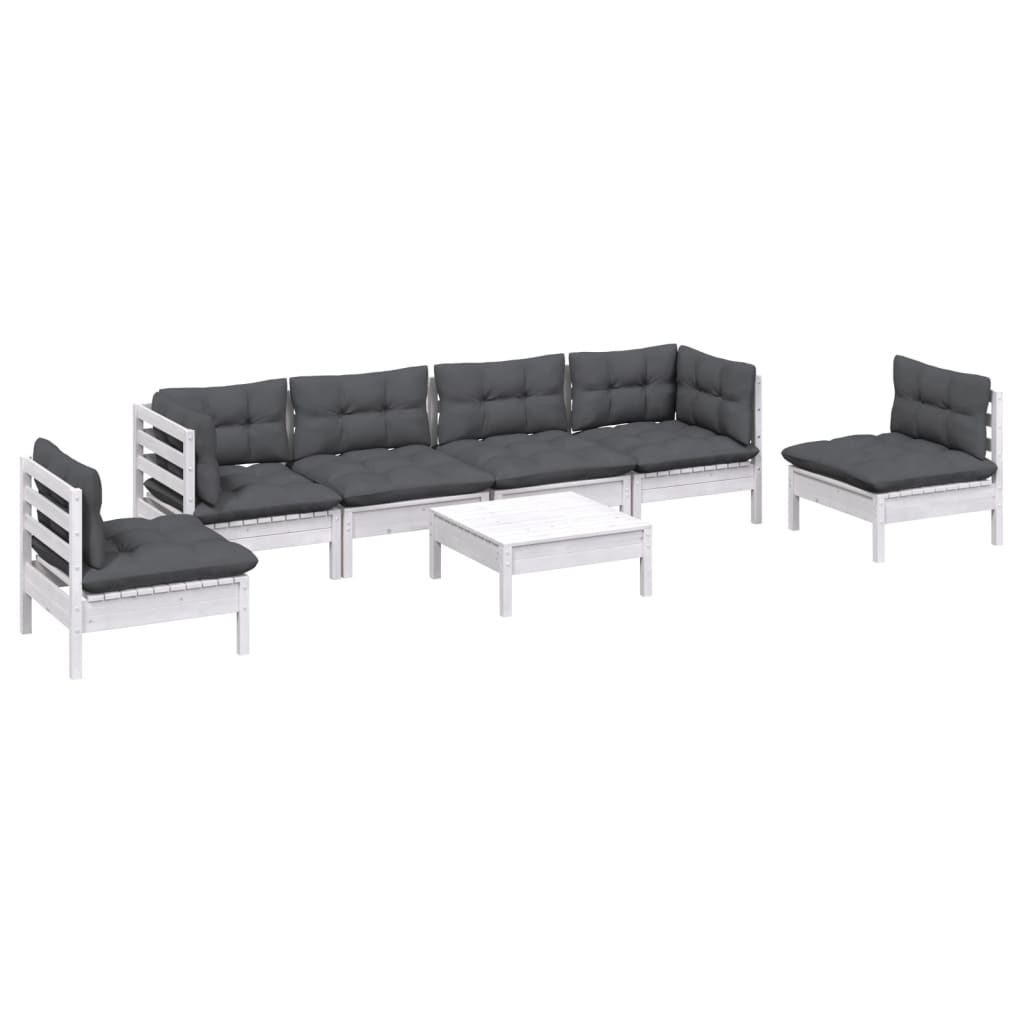 7-Delige Loungeset Met Kussens Massief Grenenhout Wit