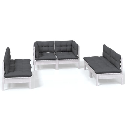 6-Delige Loungeset Met Kussens Massief Grenenhout Wit