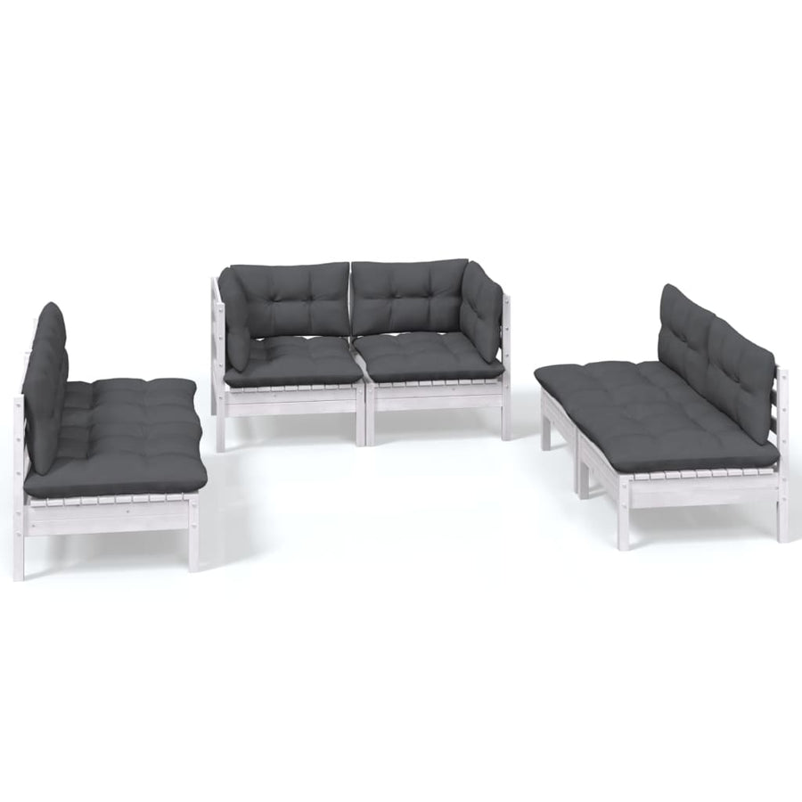 6-Delige Loungeset Met Kussens Massief Grenenhout Wit