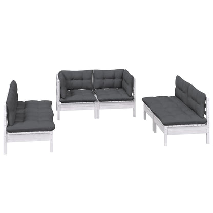 6-Delige Loungeset Met Kussens Massief Grenenhout Wit