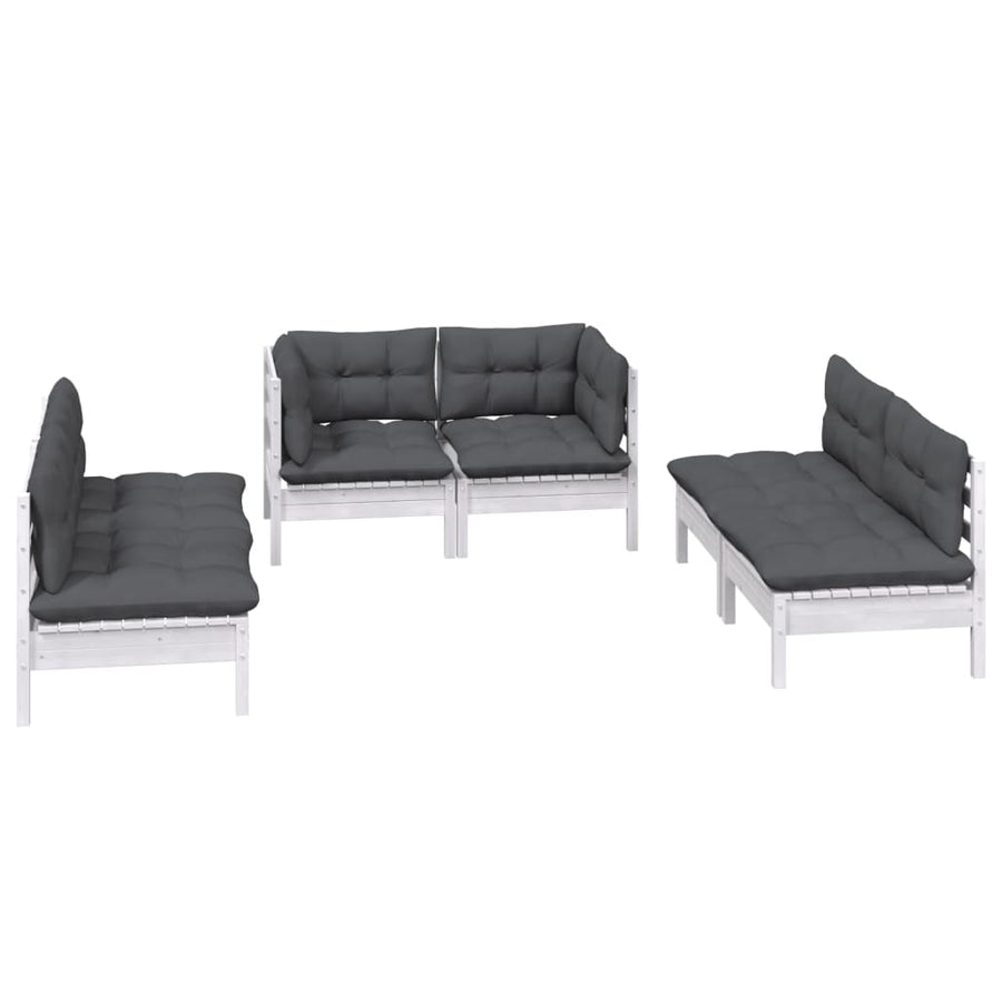 6-Delige Loungeset Met Kussens Massief Grenenhout Wit