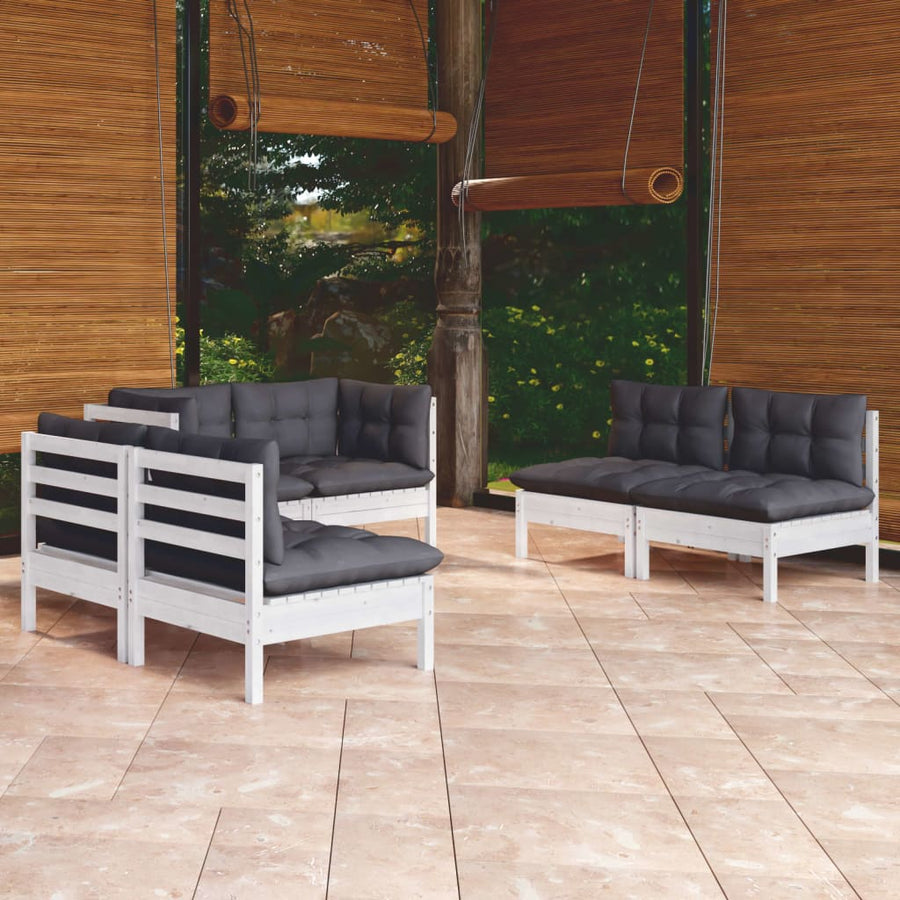 6-Delige Loungeset Met Kussens Massief Grenenhout Wit