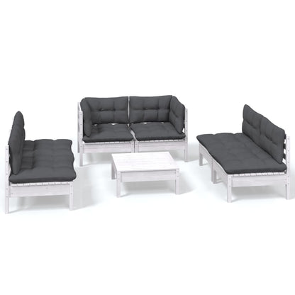 7-Delige Loungeset Met Kussens Massief Grenenhout Wit