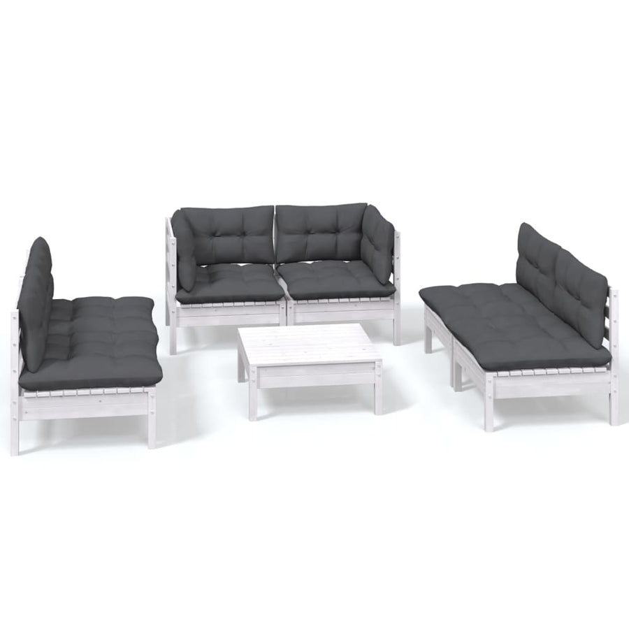 7-Delige Loungeset Met Kussens Massief Grenenhout Wit