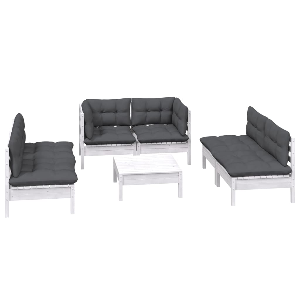 7-Delige Loungeset Met Kussens Massief Grenenhout Wit