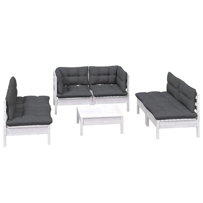 7-Delige Loungeset Met Kussens Massief Grenenhout Wit