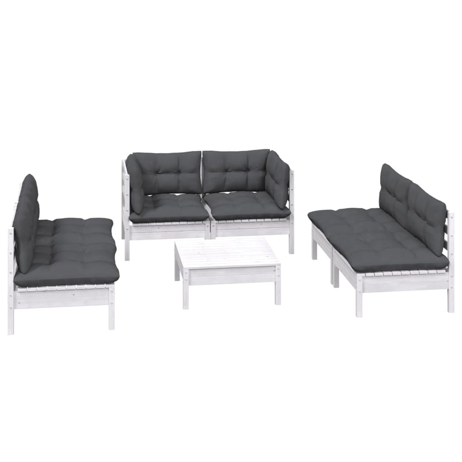 7-Delige Loungeset Met Kussens Massief Grenenhout Wit