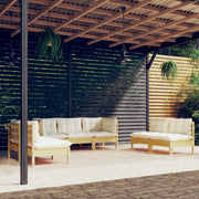 Loungeset 7-delig massief grenenhout crème kussens
