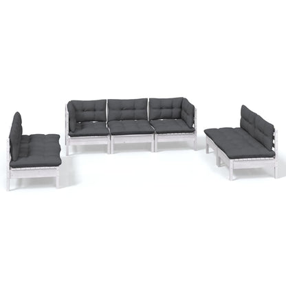 7-Delige Loungeset Met Kussens Massief Grenenhout Wit