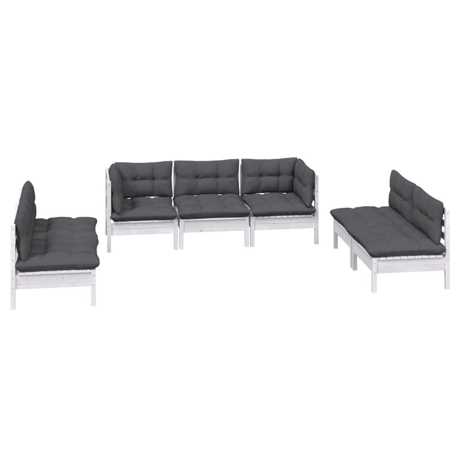 7-Delige Loungeset Met Kussens Massief Grenenhout Wit