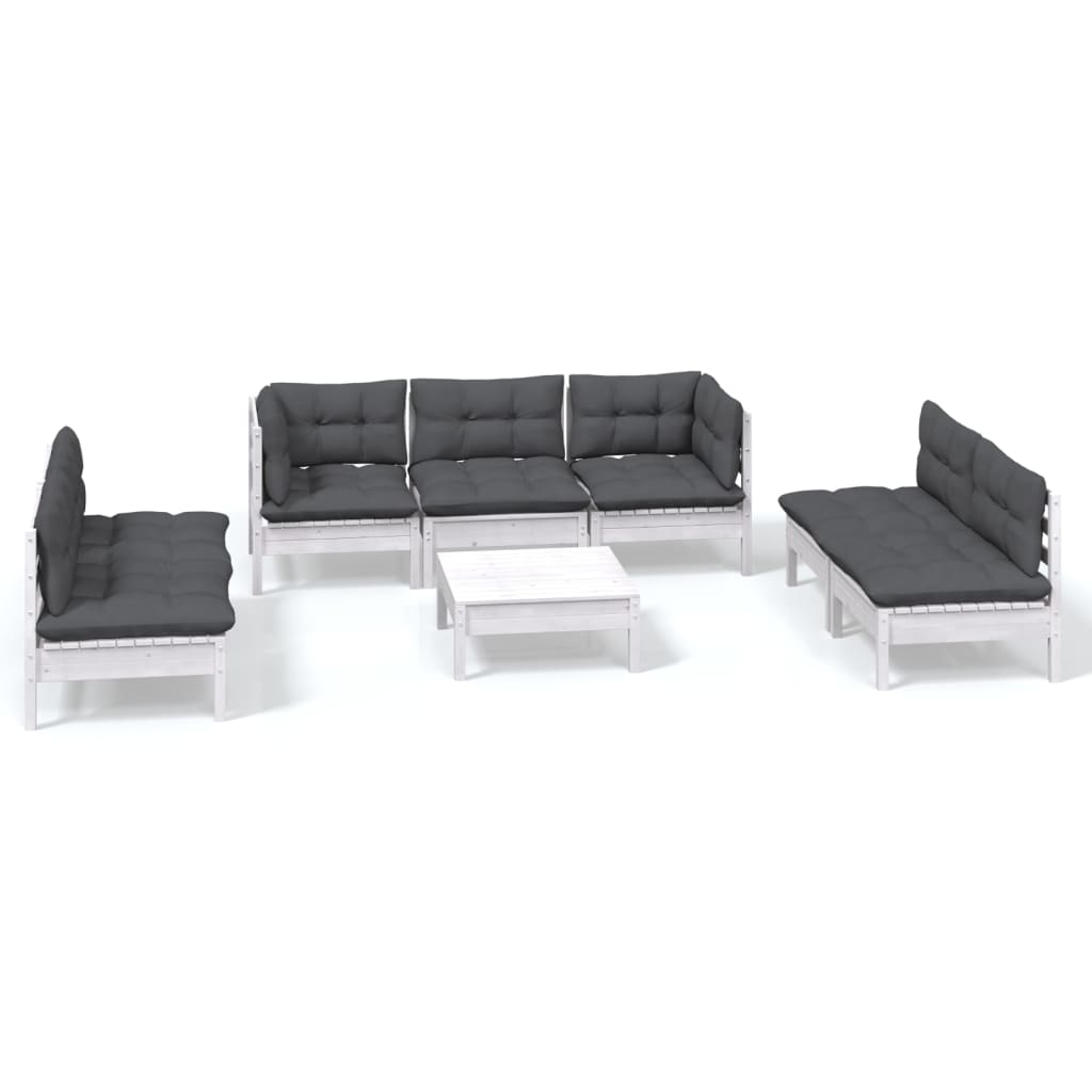8-Delige Loungeset Met Kussens Massief Grenenhout Wit