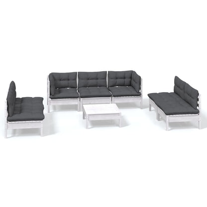 8-Delige Loungeset Met Kussens Massief Grenenhout Wit