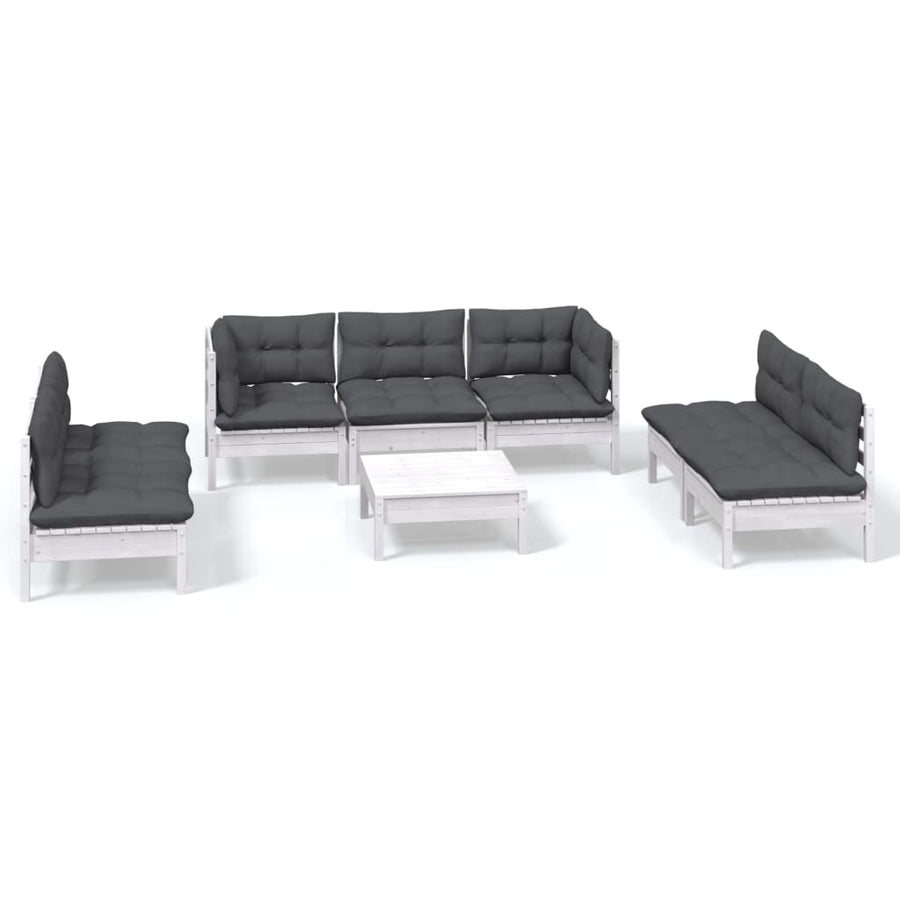 8-Delige Loungeset Met Kussens Massief Grenenhout Wit
