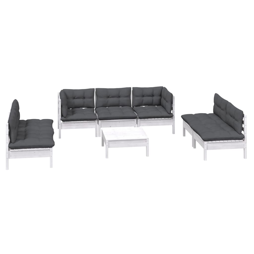 8-Delige Loungeset Met Kussens Massief Grenenhout Wit