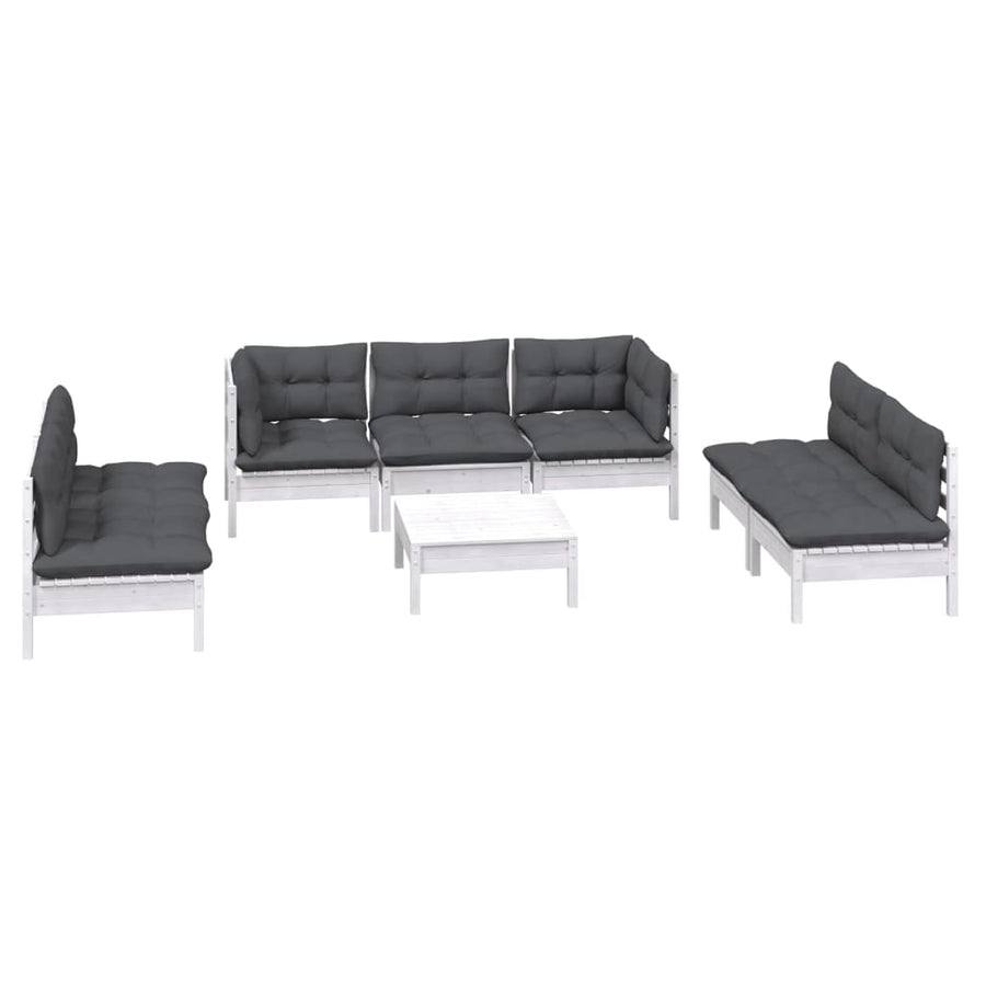 8-Delige Loungeset Met Kussens Massief Grenenhout Wit