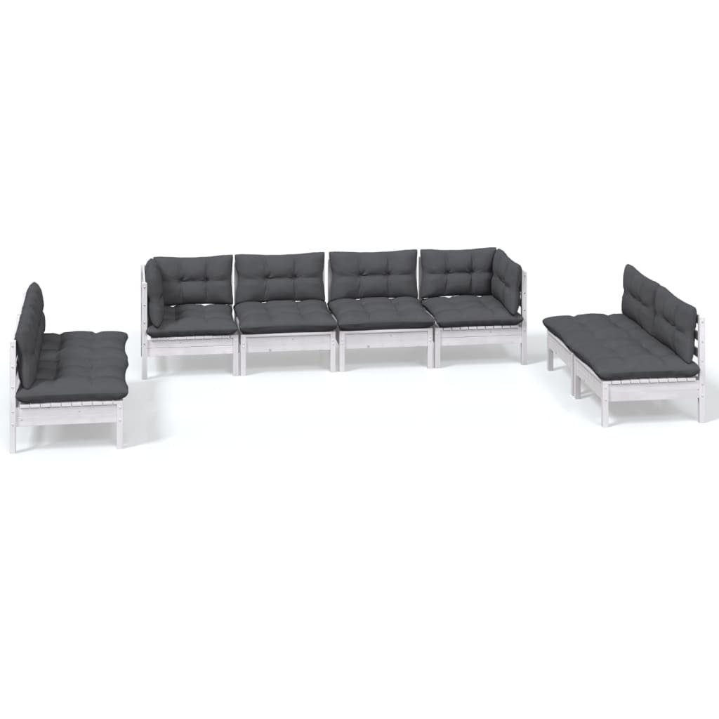 8-Delige Loungeset Met Kussens Massief Grenenhout Wit