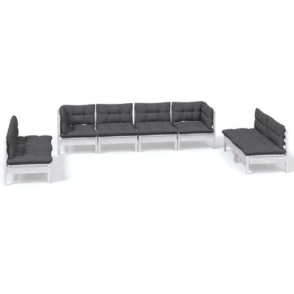 8-Delige Loungeset Met Kussens Massief Grenenhout Wit