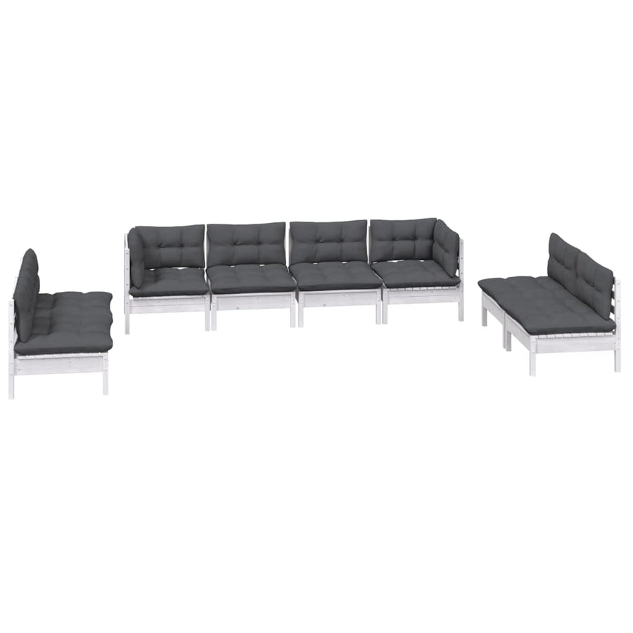 8-Delige Loungeset Met Kussens Massief Grenenhout Wit