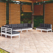 Loungeset 8-delig massief grenenhout wit antraciet kussens