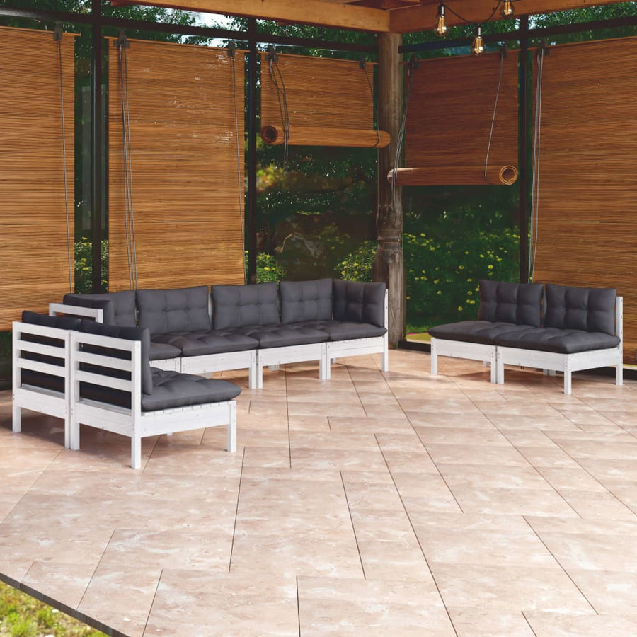 8-Delige Loungeset Met Kussens Massief Grenenhout Wit