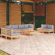 Loungeset 9-delig grenenhout grijs