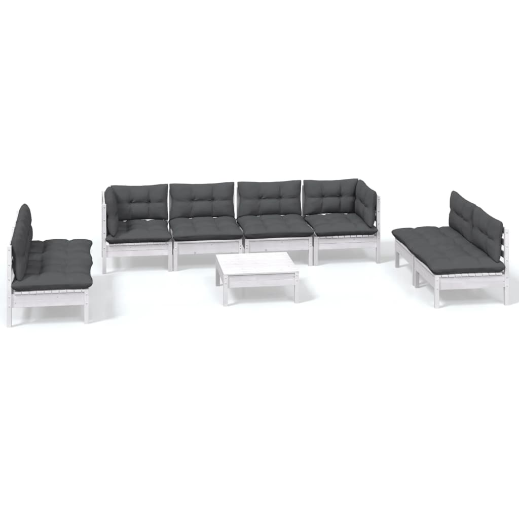 9-Delige Loungeset Met Kussens Massief Grenenhout Wit