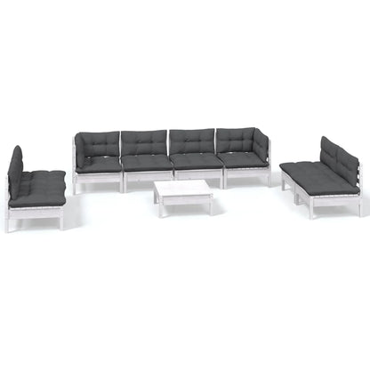 9-Delige Loungeset Met Kussens Massief Grenenhout Wit