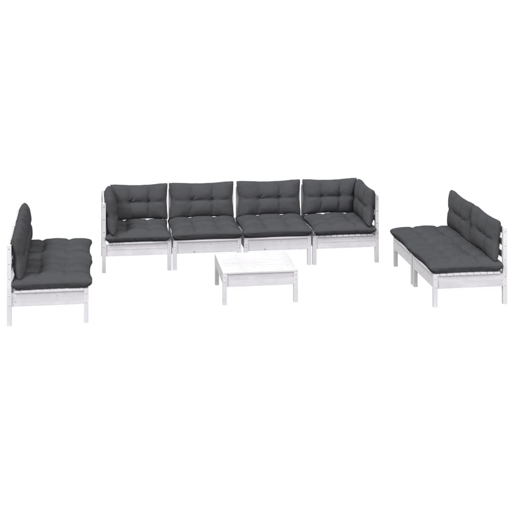 9-Delige Loungeset Met Kussens Massief Grenenhout Wit