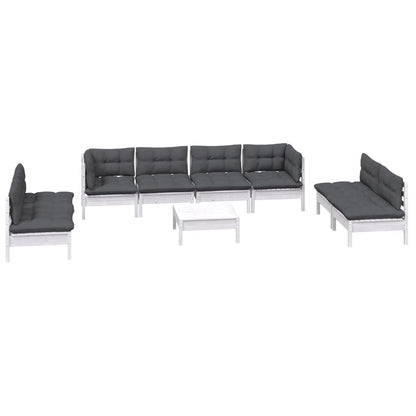 9-Delige Loungeset Met Kussens Massief Grenenhout Wit