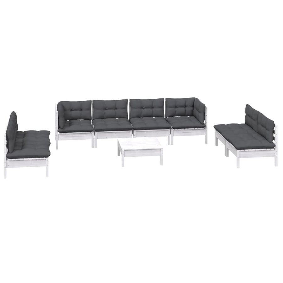 9-Delige Loungeset Met Kussens Massief Grenenhout Wit