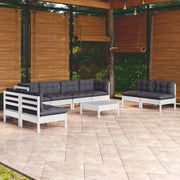 Loungeset 9-delig massief grenenhout wit antraciet