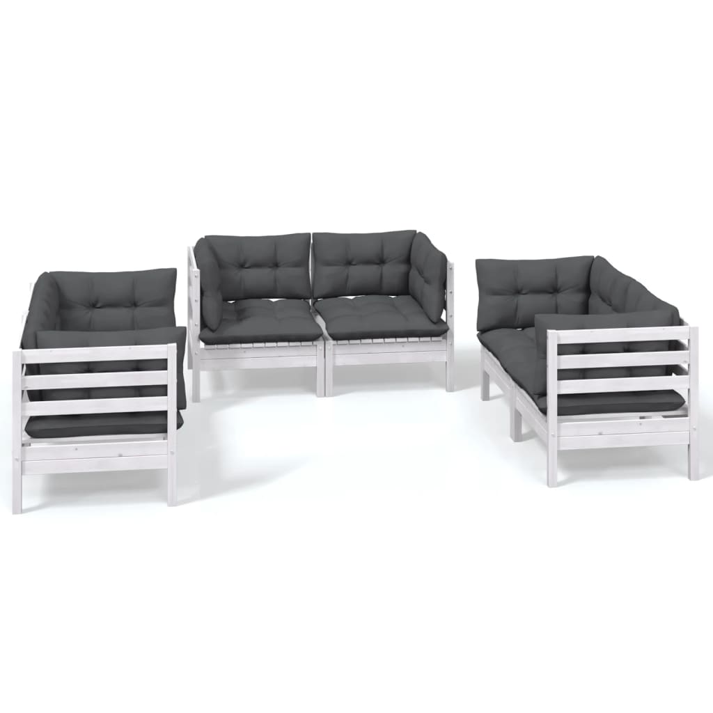 6-Delige Loungeset Met Kussens Massief Grenenhout Wit