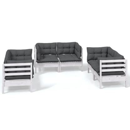 6-Delige Loungeset Met Kussens Massief Grenenhout Wit