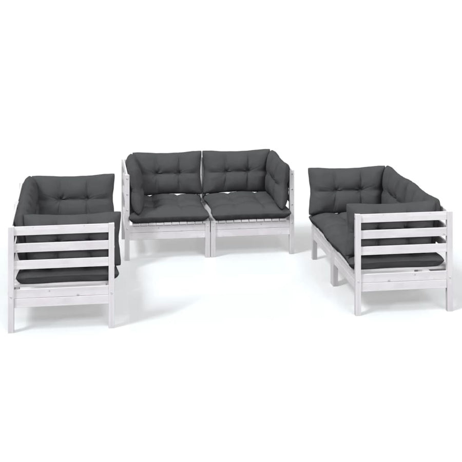 6-Delige Loungeset Met Kussens Massief Grenenhout Wit