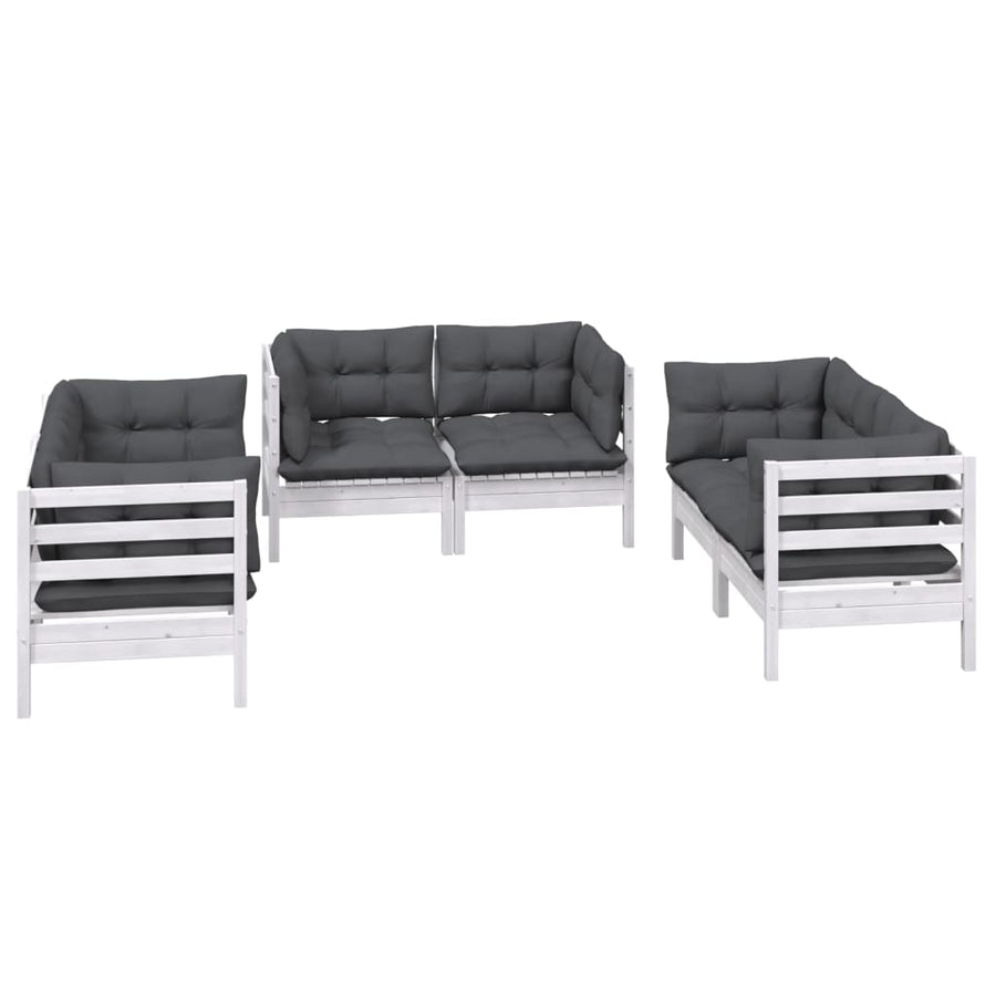 6-Delige Loungeset Met Kussens Massief Grenenhout Wit