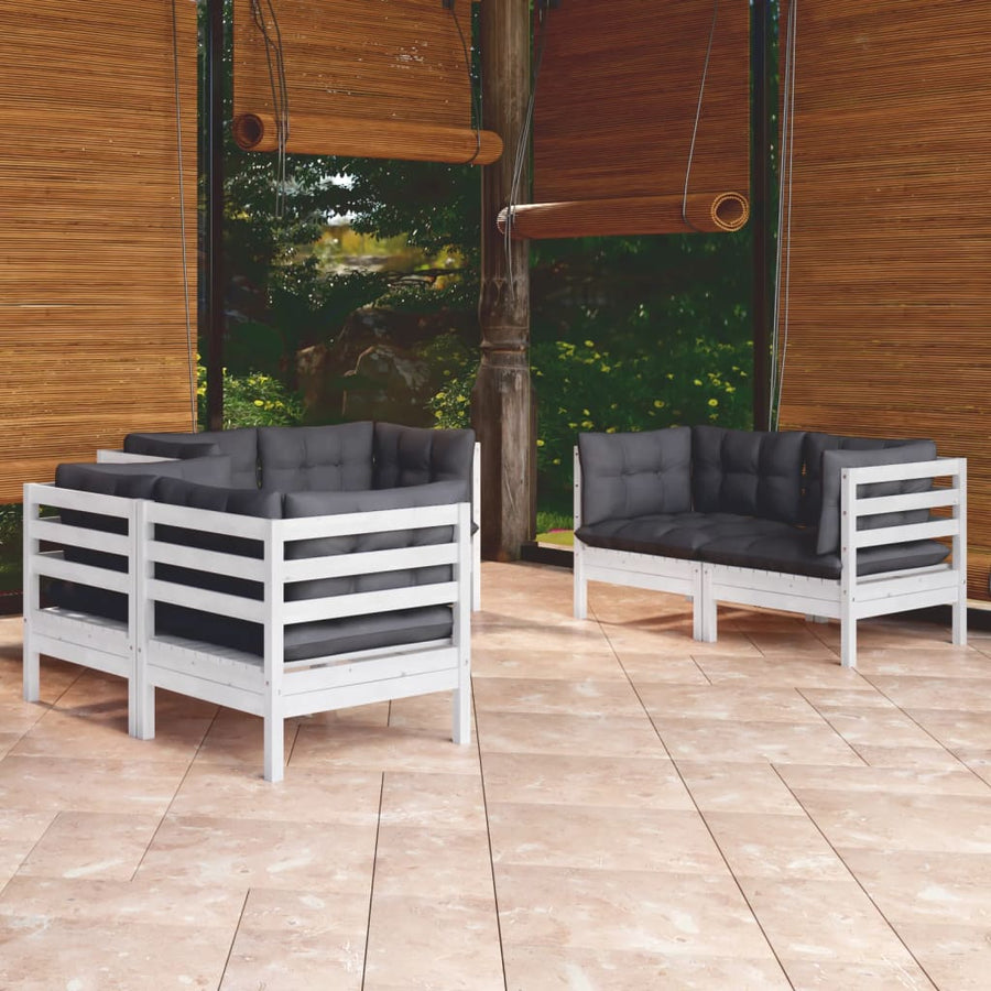 6-Delige Loungeset Met Kussens Massief Grenenhout Wit