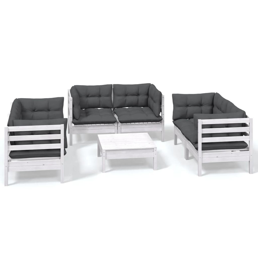 7-Delige Loungeset Met Kussens Massief Grenenhout Wit
