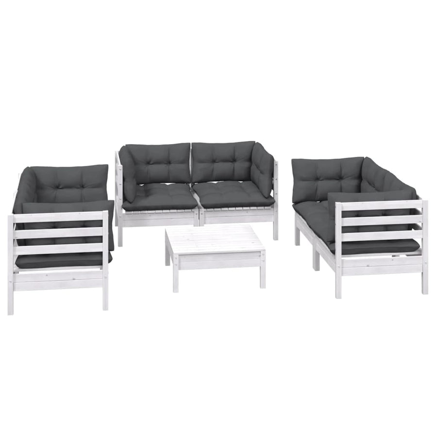 7-Delige Loungeset Met Kussens Massief Grenenhout Wit